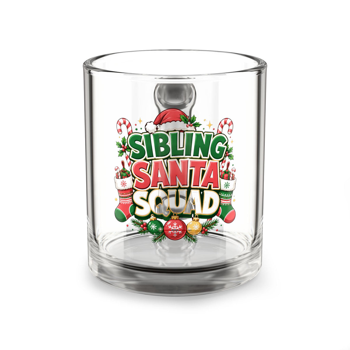 Christmas Glass Mug 10 oz Sibling Santa Squad Glass Mug — 10oz Christmas Holiday Coffee Cup