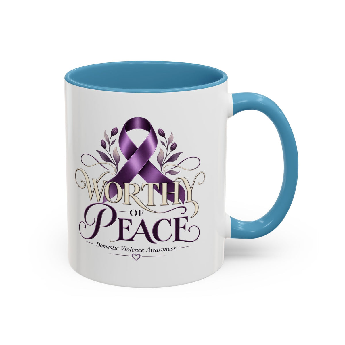 Worth of Peace Accent Coffee Mug — Domestic Violence Awareness Ribbon (11/15oz)
