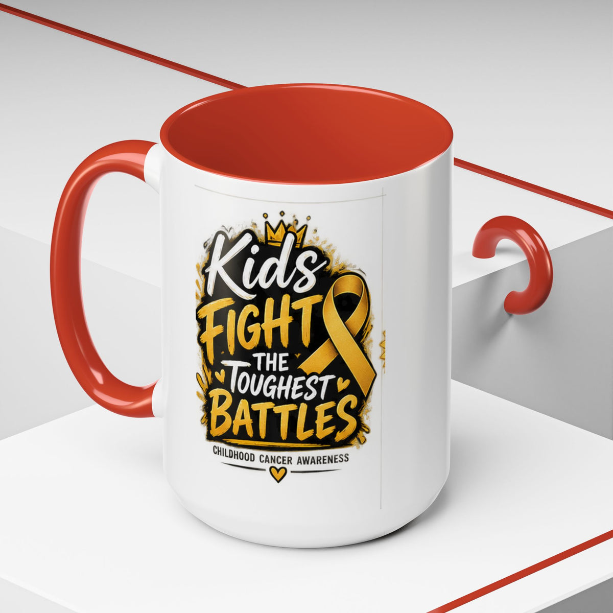 Kids Fight The Toughest Battles Accent Coffee Mug — Childhood Cancer Awareness 11/15oz