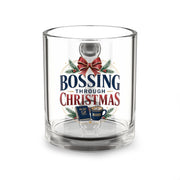 Christmas Glass Mug  — "Bossing Through Christmas" Festive 10oz Coffee Cup