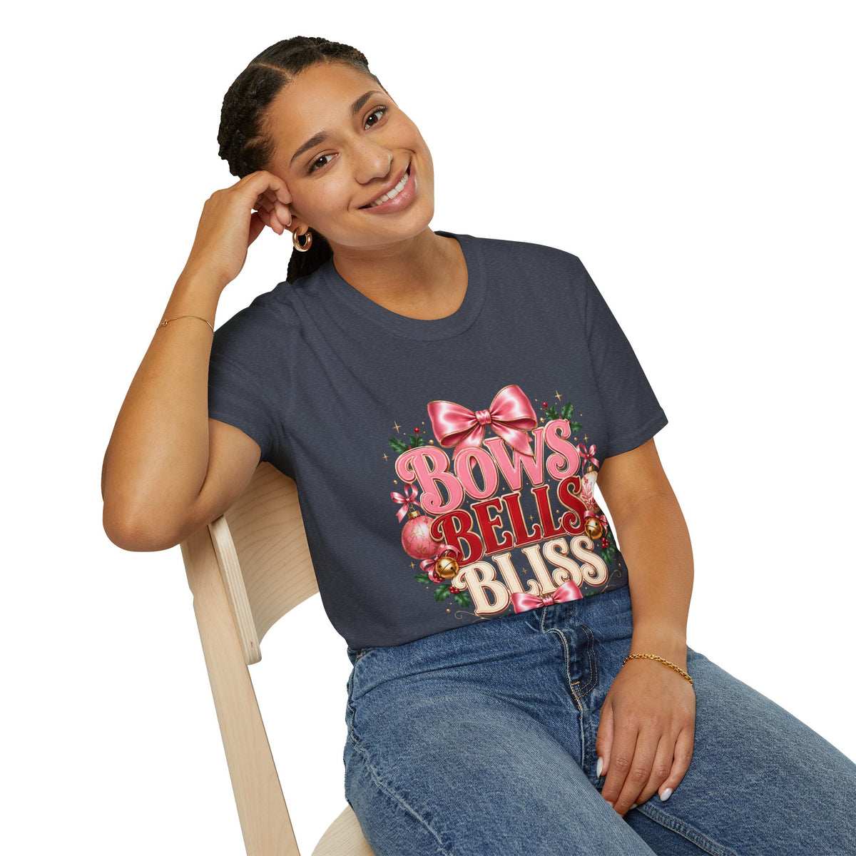 T-Shirt — Bows Bells Bliss Christmas Graphic Tee