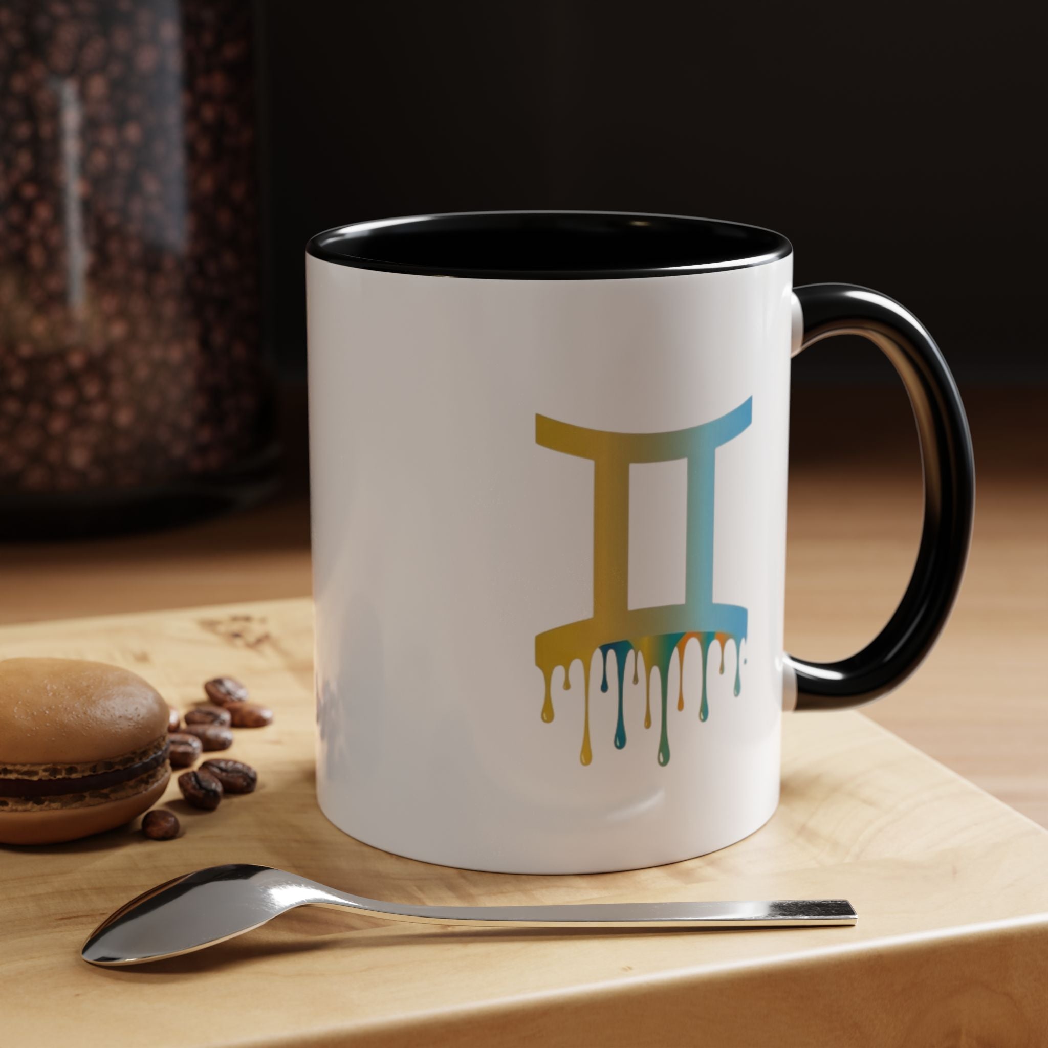 Gemini Zodiac Coffee Mug - Dripping Rainbow Gemini Symbol Accent Mug