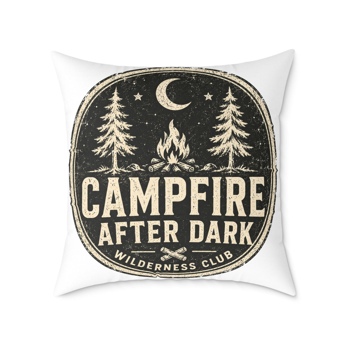 Campfire After Dark Decorative Pillow  Milo Bailey Dog Dad Mom— Retro Wilderness Camping Throw Pillow