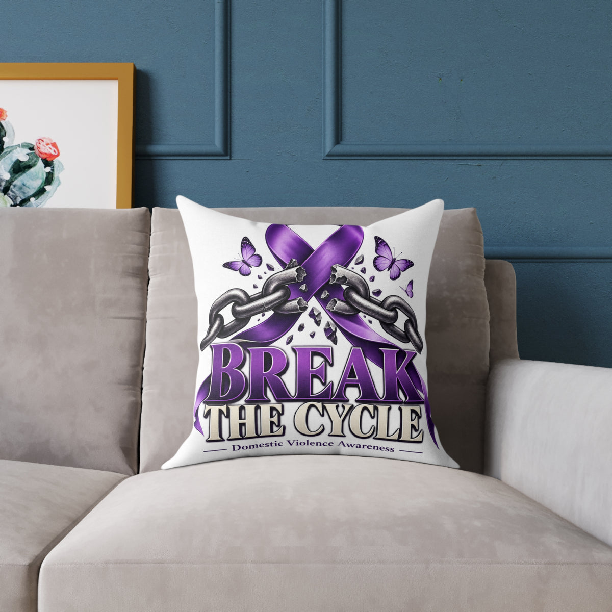 Break the Cycle Awareness Pillow — Purple Ribbon Domestic Violence Support