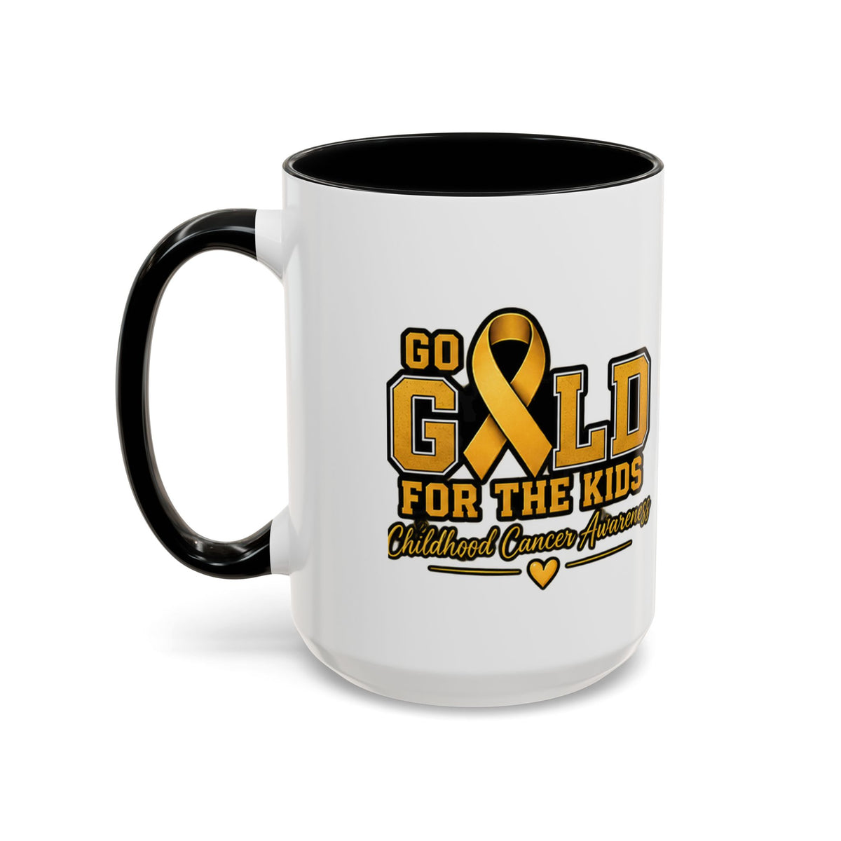 Gold For The Kids Coffee Mug — Childhood Cancer Awareness Accent Mug (11/15oz)