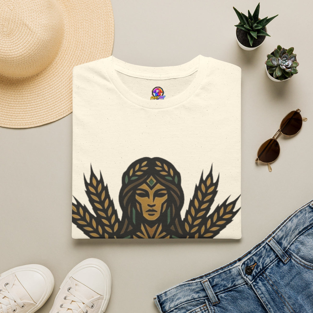 Harvest Goddess T-Shirt — Wheat Spirit Floral Pagan Shirt