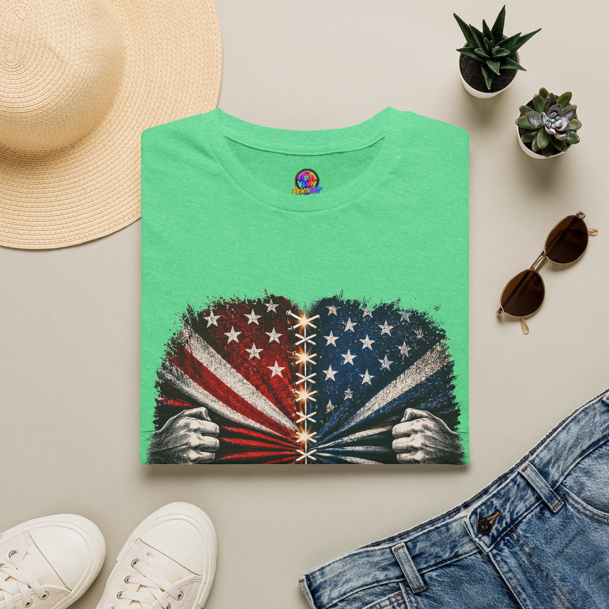 T-Shirt — "The Flag Doesn't Belong to One Side" Distressed American Flag Graphic