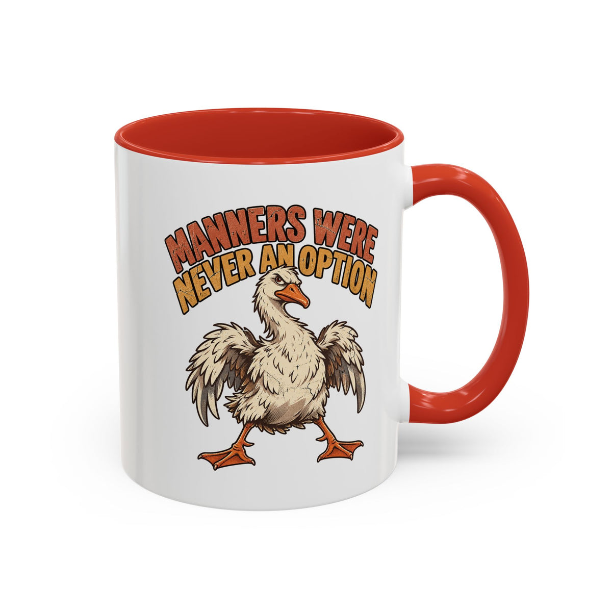 Coffee Mug — "Manners Were Never An Option" Funny Rude Chicken Accent Mug