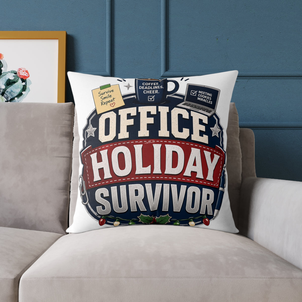 Modern Day Christmas Office Holiday Survivor Pillow