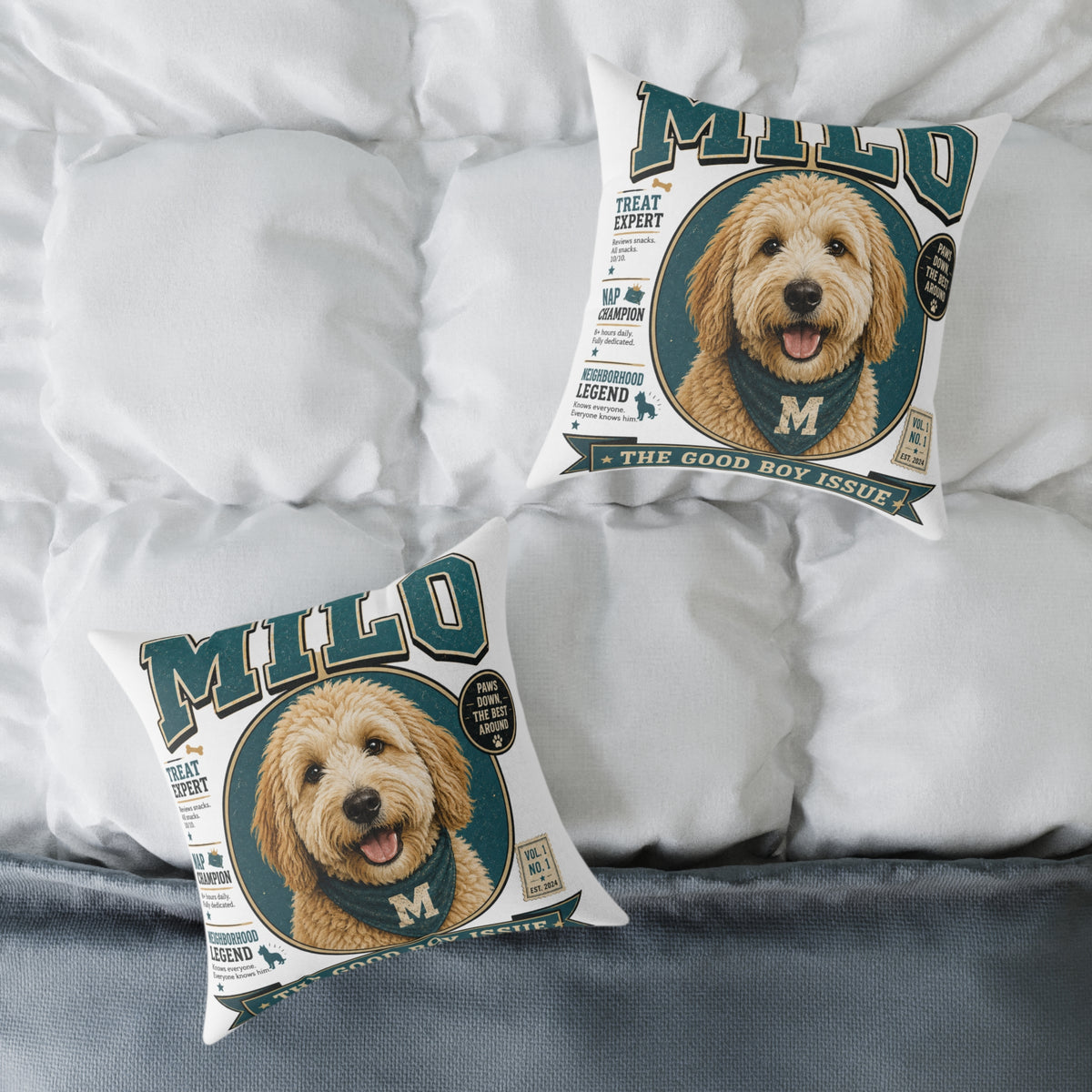 Personalized Dog Portrait Pillow — Milo Bailey Dog Dad Mom  'Milo' Vintage Pet Photo Square Throw Pillow