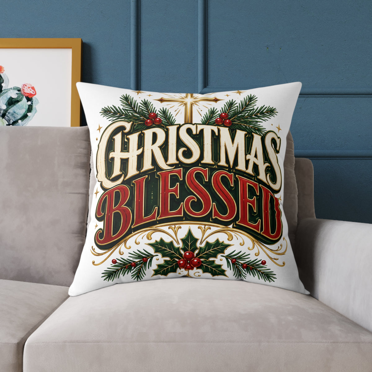 Christmas Blessed Square Poly Canvas Pillow