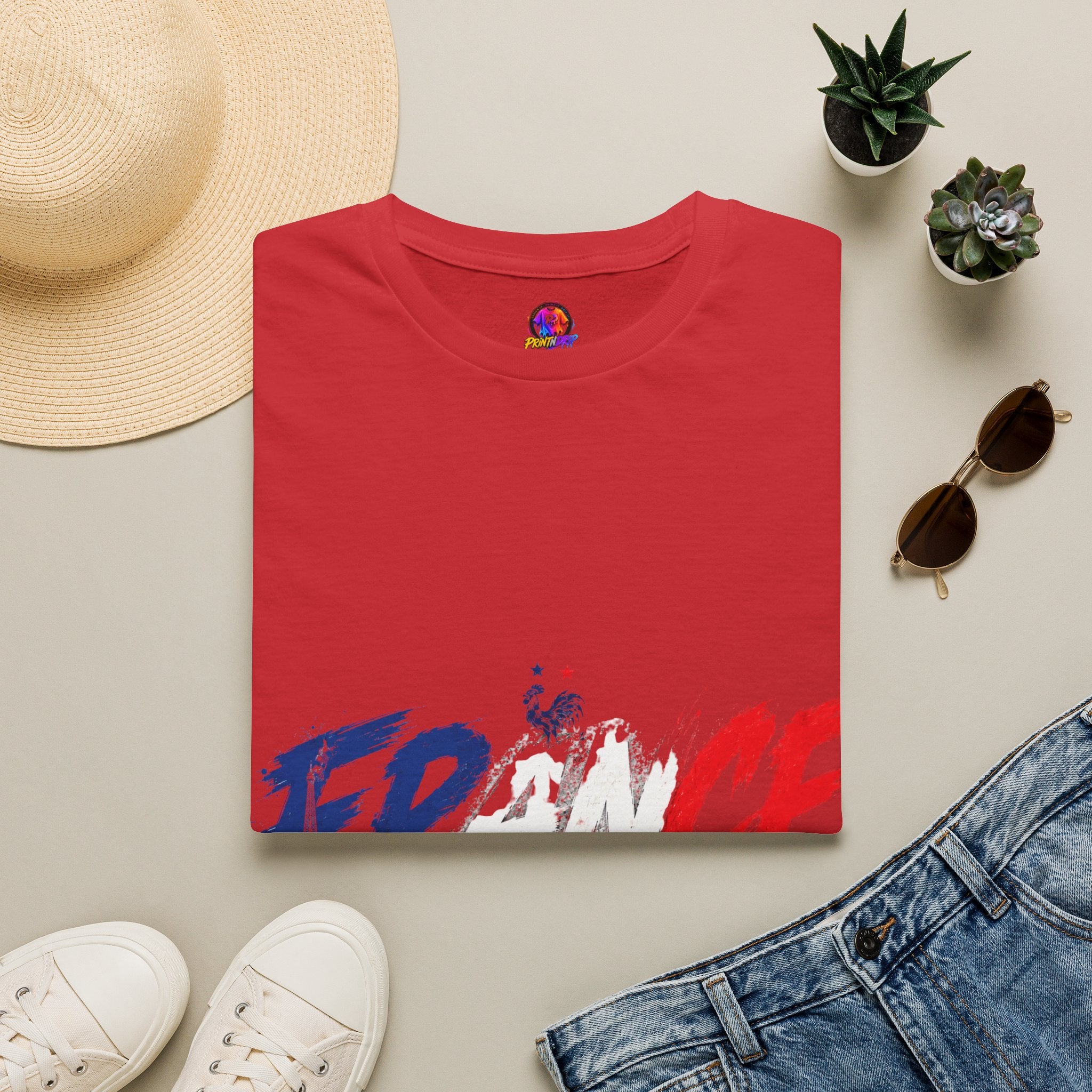 France Brushstroke Graphic T-Shirt — Tricolor Soccer/Travel Fan Tee