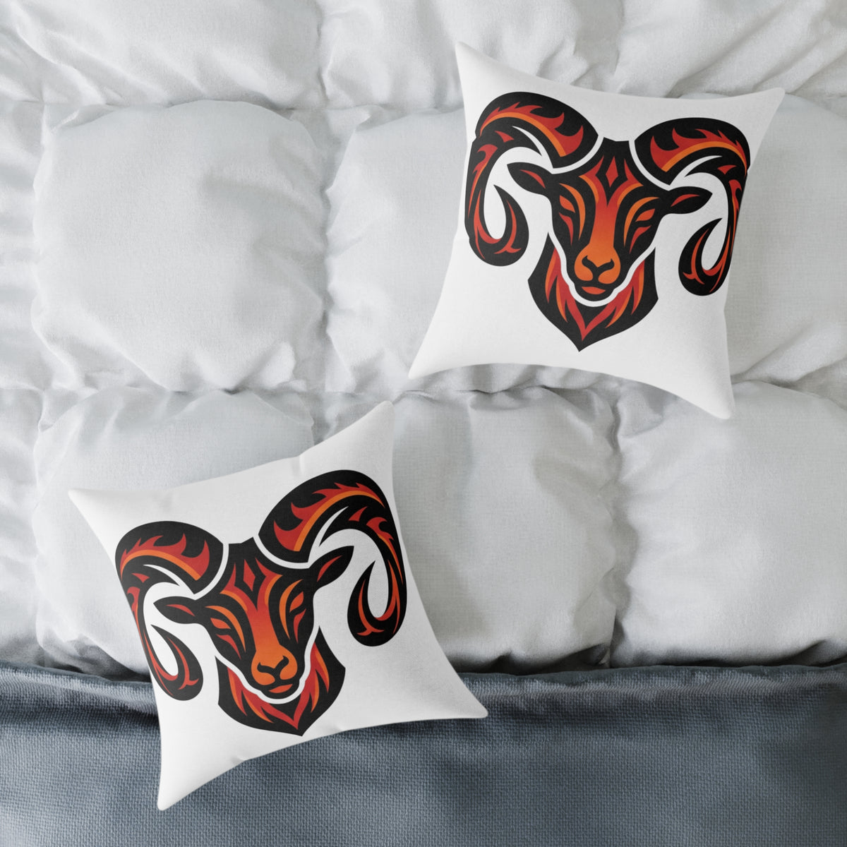 Aries Zodiac Ram Head Throw Pillow — Tribal Flame Goat Design Decorative Cushion