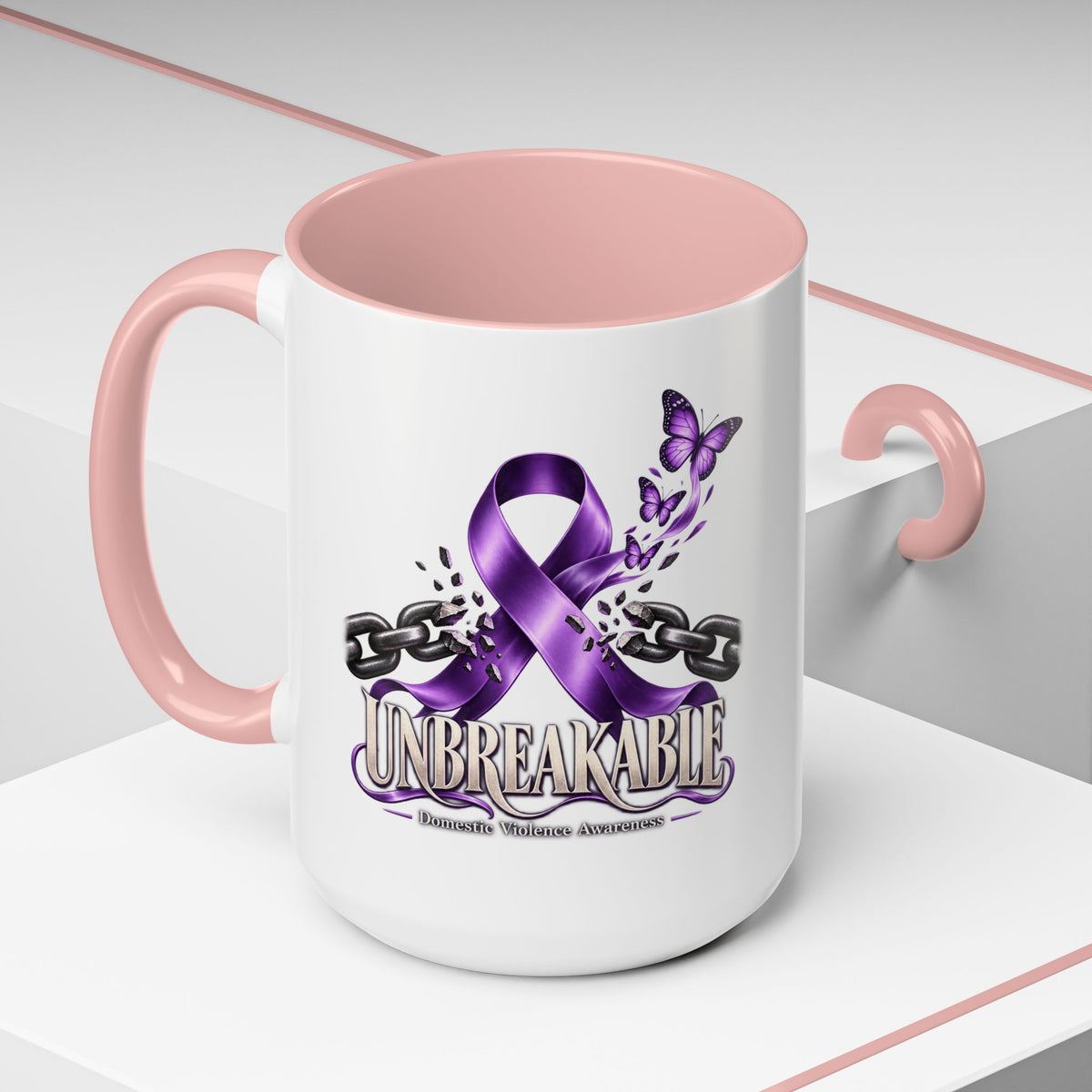 Unbreakable Purple Ribbon Coffee Mug —Domestic Violence Awareness Support Accent Mug