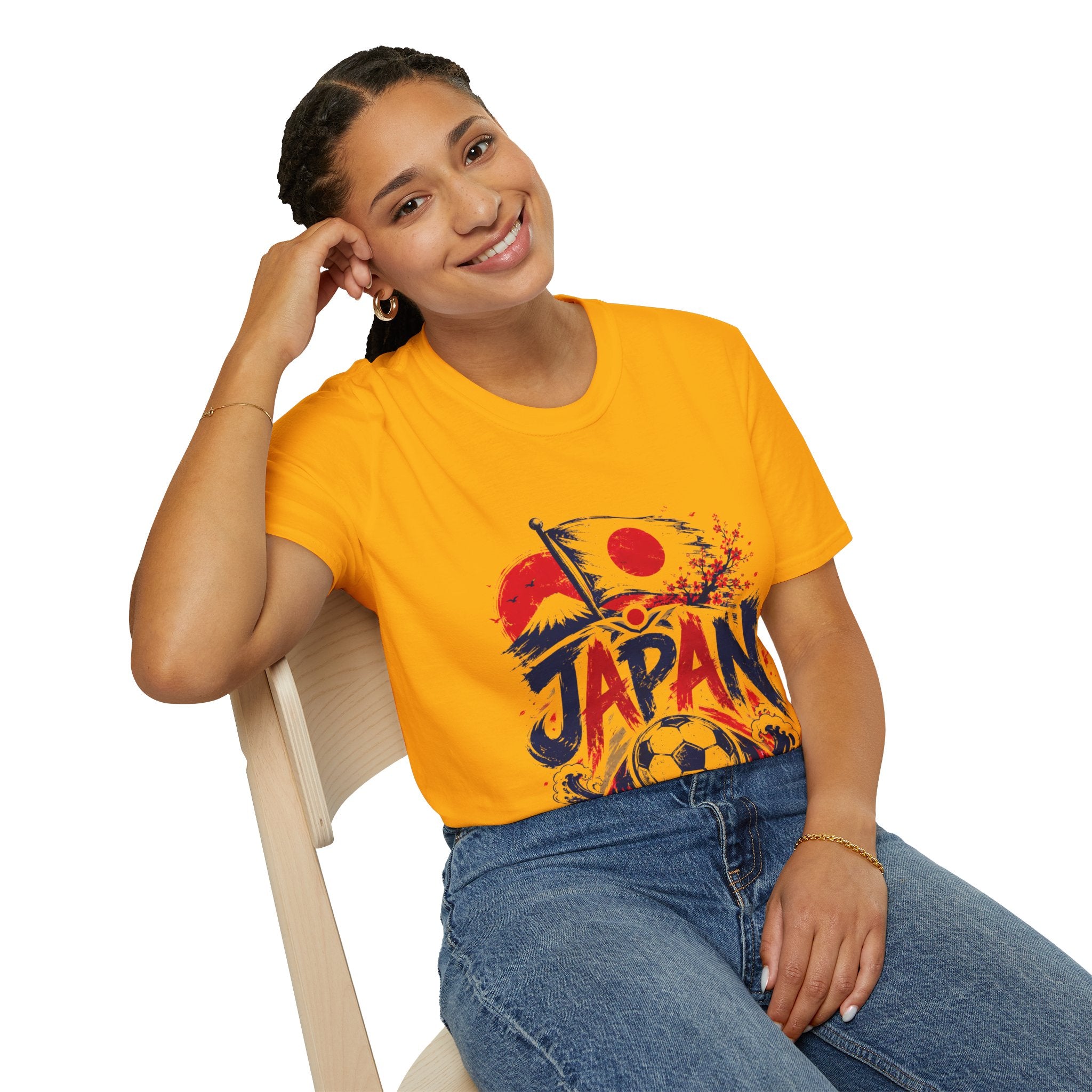Japan Soccer T-Shirt — Japanese Flag & Cherry Blossom Football Graphic