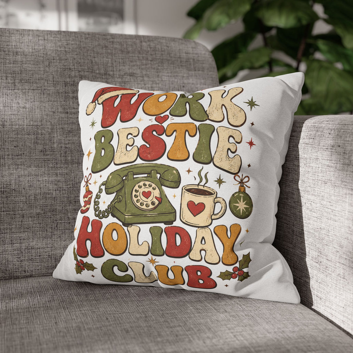 Holiday Work Bestie Pillowcase Modern Day Christmas  — Festive Office Friend Decorative Pillow Cover