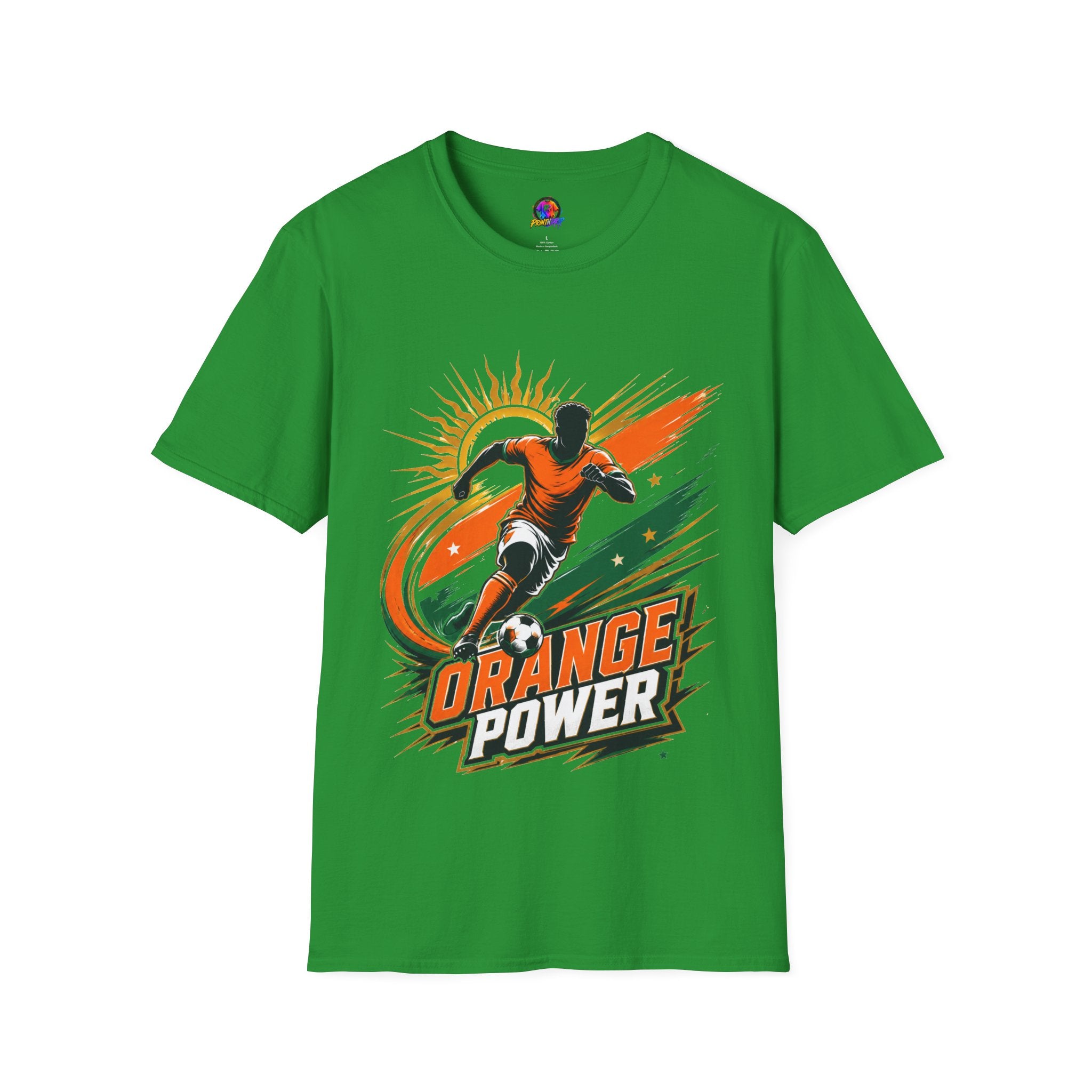 Côte d'Ivoire Orange Power Soccer T-Shirt — Dynamic Player Graphic Tee
