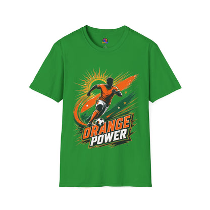 Côte d'Ivoire Orange Power Soccer T-Shirt — Dynamic Player Graphic Tee