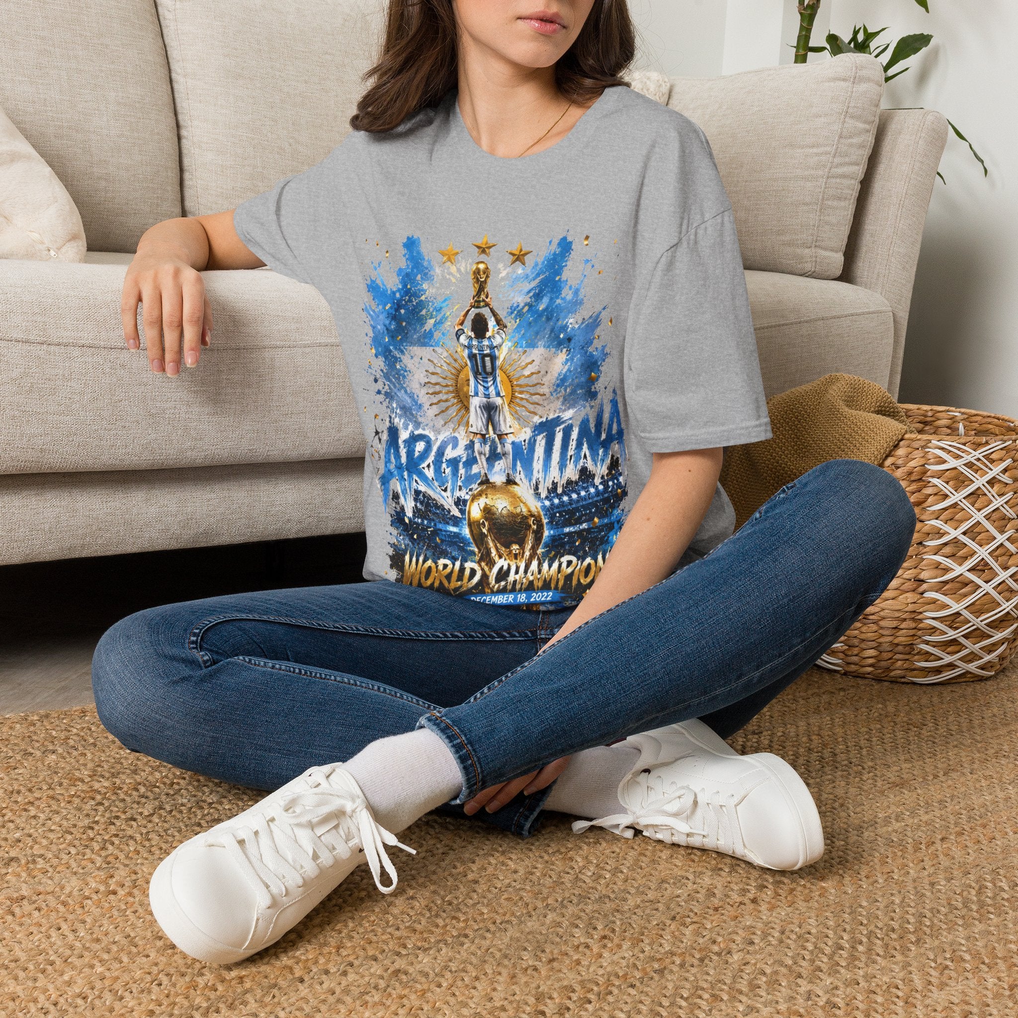 Argentina World Champions T‑Shirt — Soccer World Cup 3 Stars Tribute