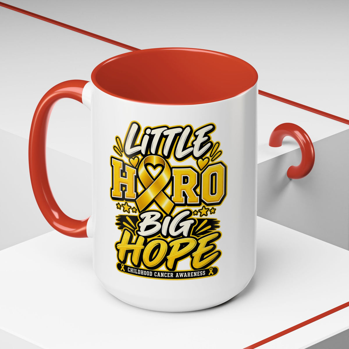 Little Hero Big Hope Coffee Mug — Childhood Cancer Awareness Accent Mug (11/15 oz)