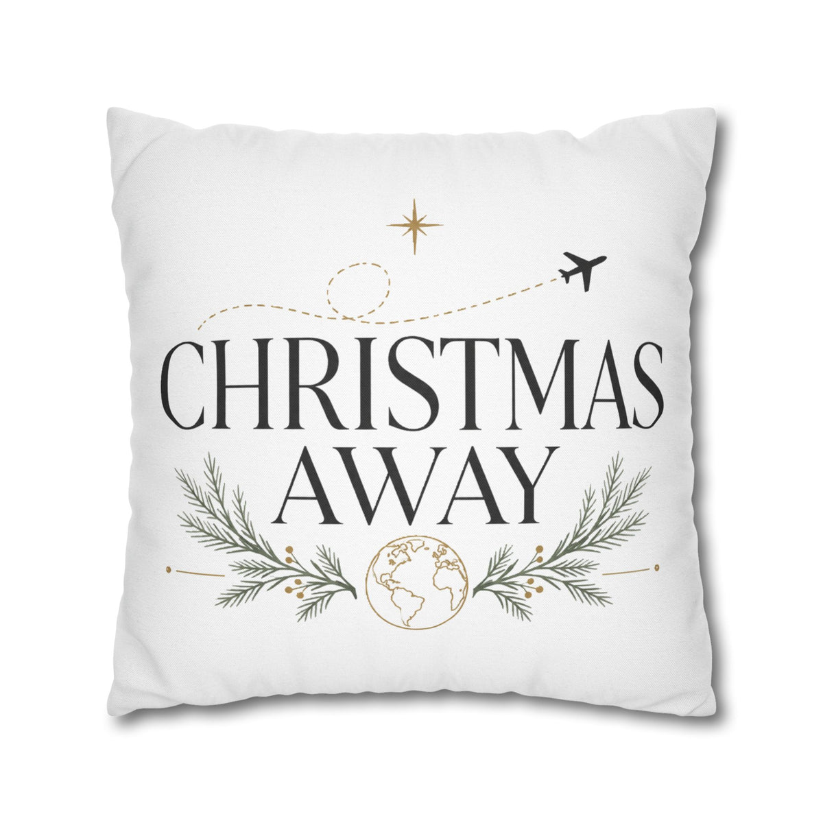 Christmas Away Square Pillowcase – Travel-Themed Holiday Decorative Pillow
