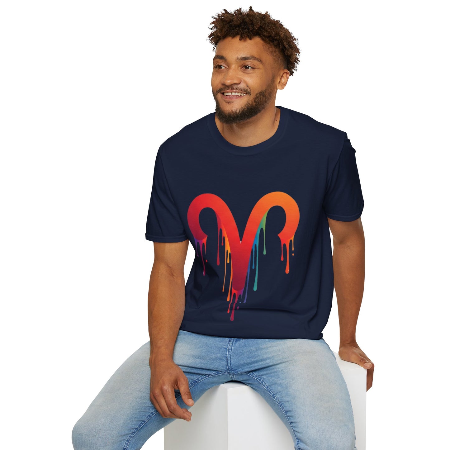 Aries Rainbow Drip T-Shirt — Colorful Dripping Zodiac Graphic Tee