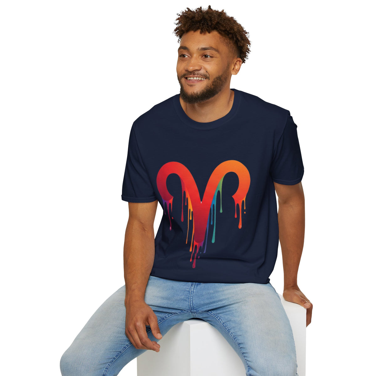 Aries Rainbow Drip T-Shirt — Colorful Dripping Zodiac Graphic Tee