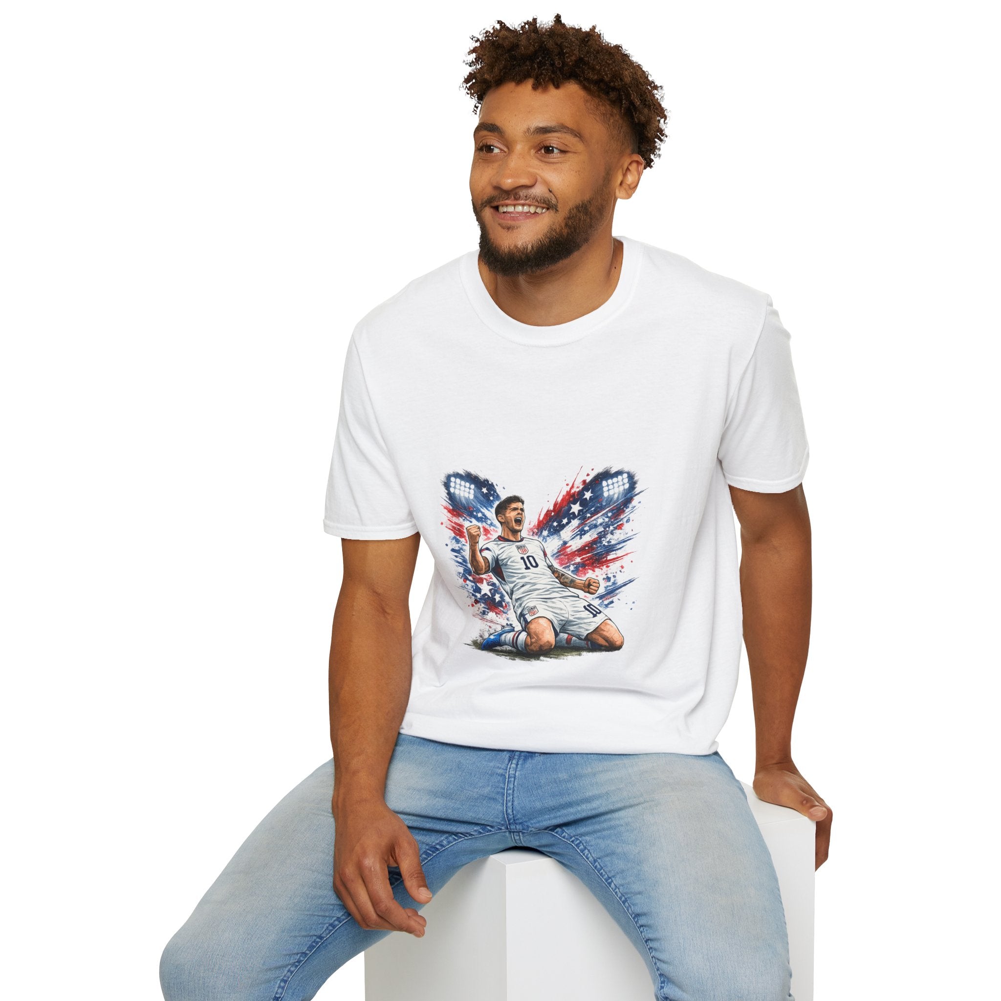 USA Soccer Player Flag T-Shirt — Patriotic Football Fan Tee