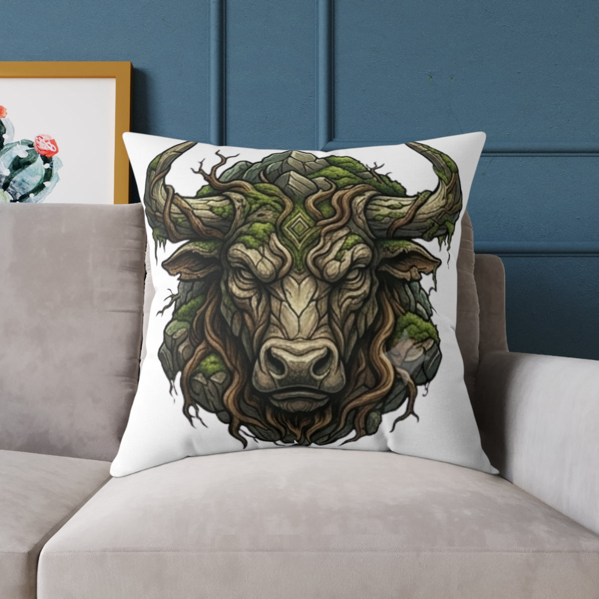Astrological Bull Head Taurus Square Poly Canvas Pillow