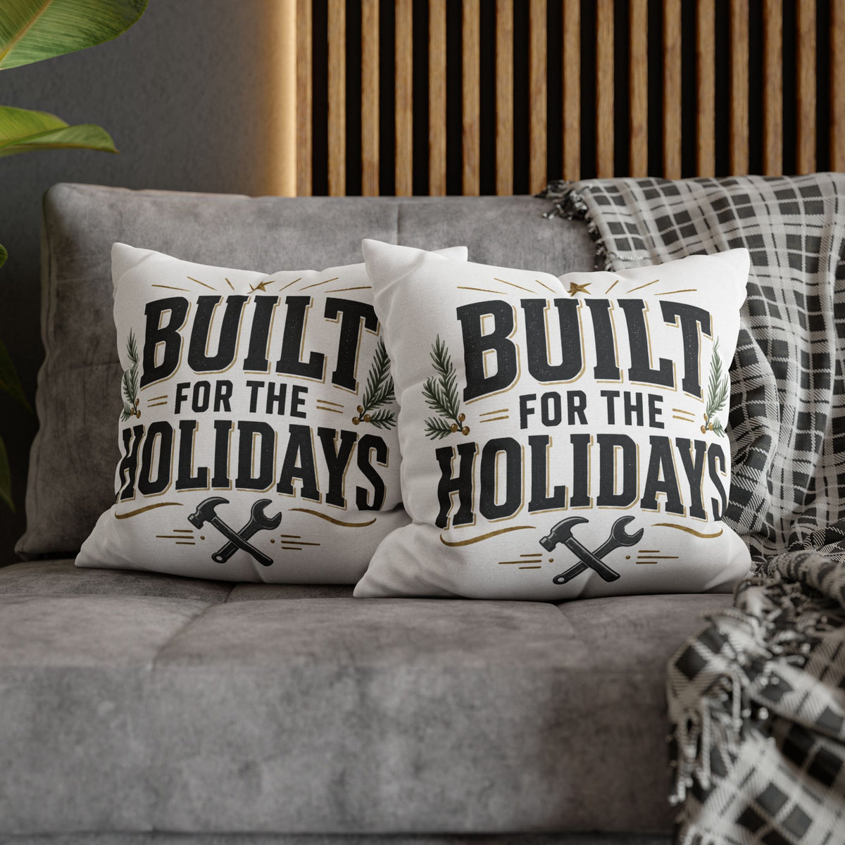 Christmas Built for the Holidays Decorative Pillowcase — Festive Tool Lover Throw Pillow Cover