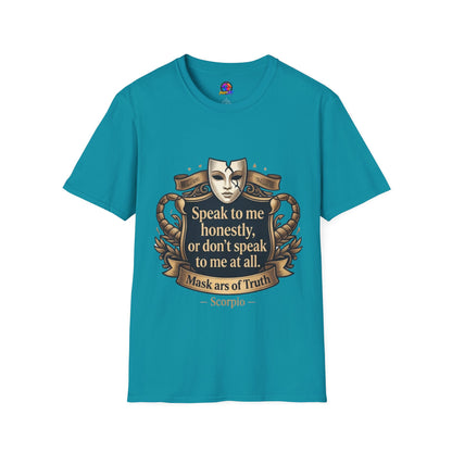 Speak to Me Mask T‑Shirt — 'Speak to me honestly...' Zodiac Scorpio Graphic Tee