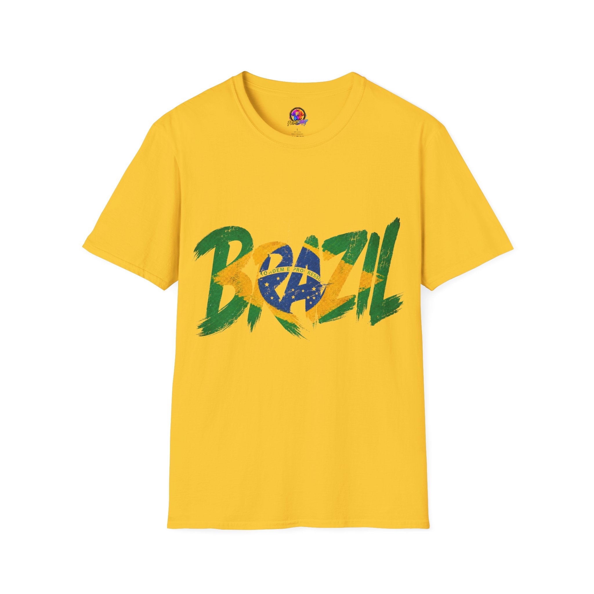 Brazil Flag Graphic T-Shirt — Bold Brazil Script with National Flag Motif