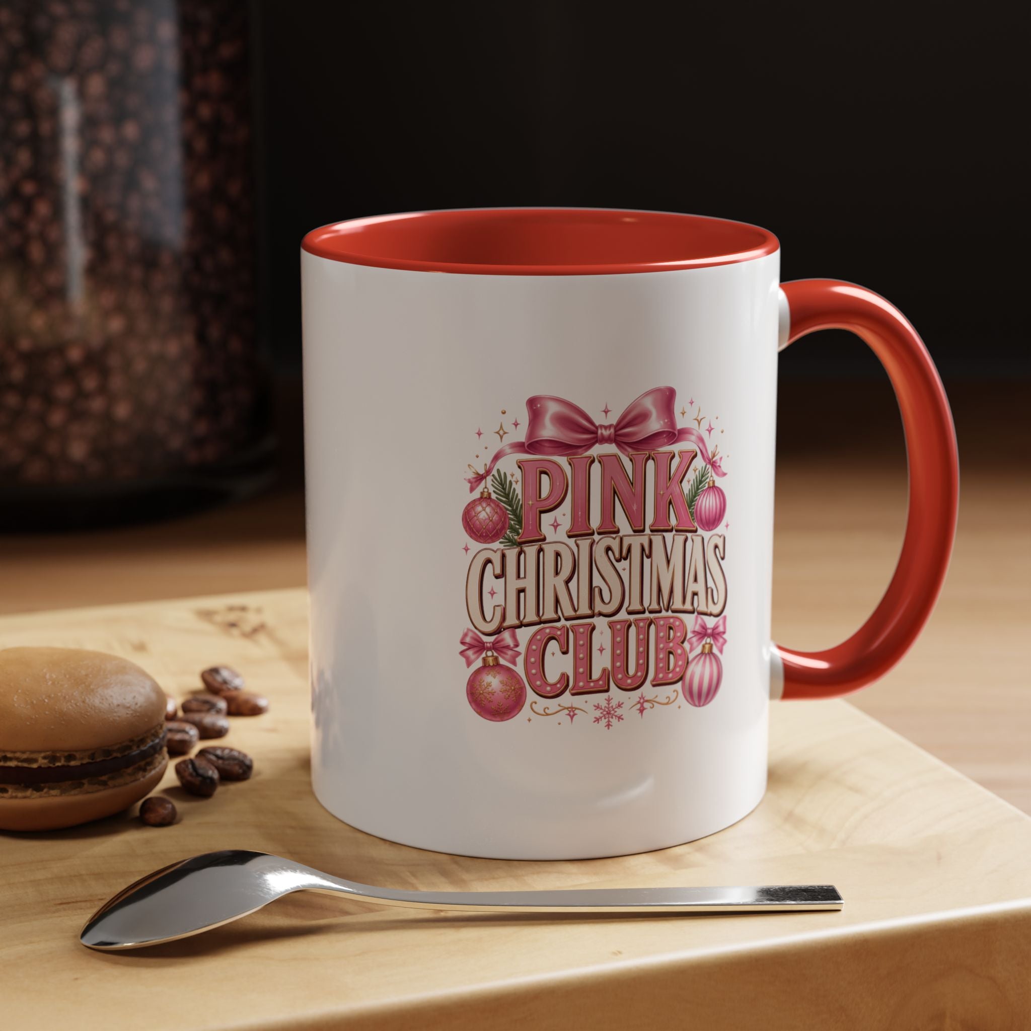 Pink Christmas Club Accent Coffee Mug — Festive Holiday Coffee Cup