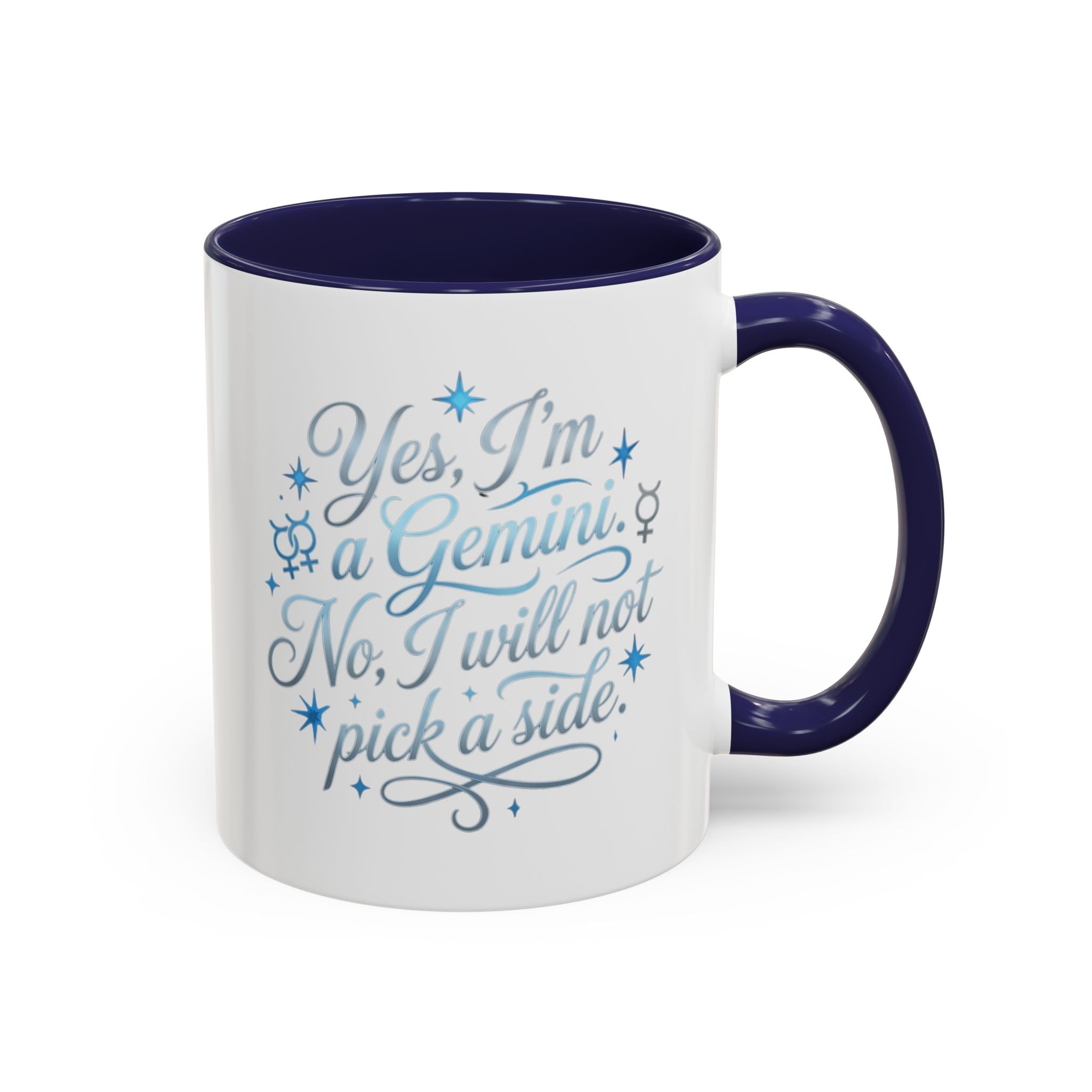 Gemini Zodiac Accent Coffee Mug – “Yes, I’m a Gemini. No, I will not pick a side.” – Astrological Gift