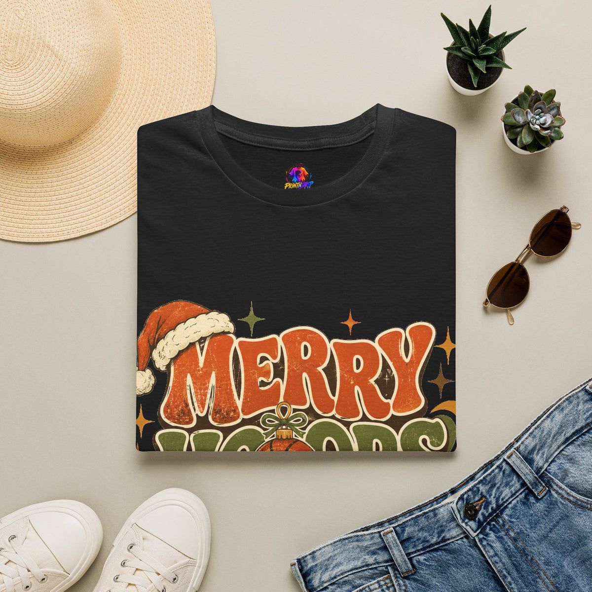 Merry Hoops Mood T-Shirt — Retro Holiday Basketball Christmas Tee