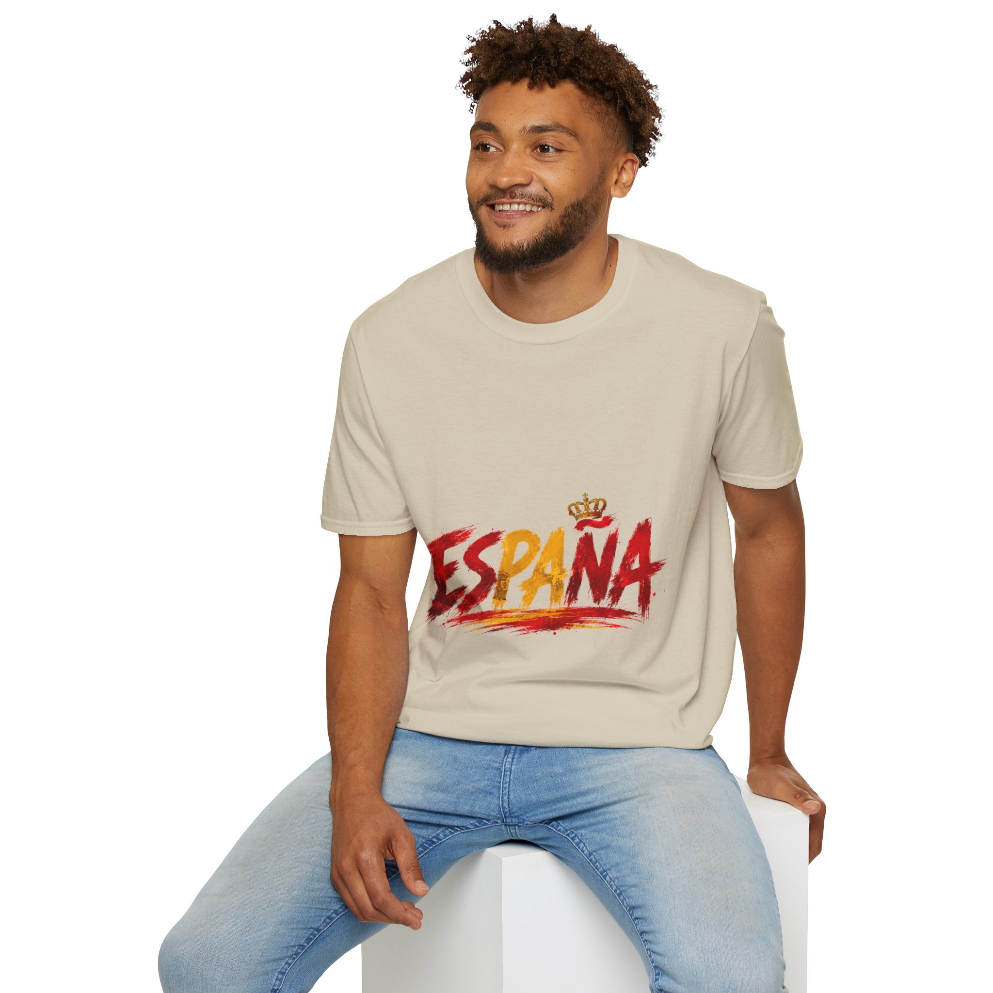 Spain  Graphic T-Shirt — Spanish Flag Brushstroke Design with Crown