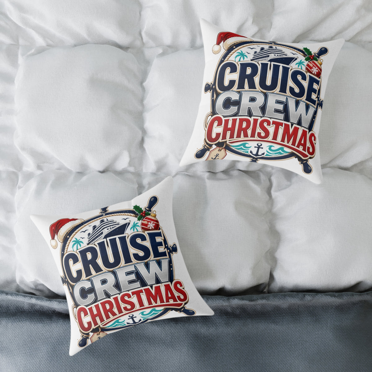 Modern Day Christmas Cruise Crew Christmas Square Poly Canvas Pillow