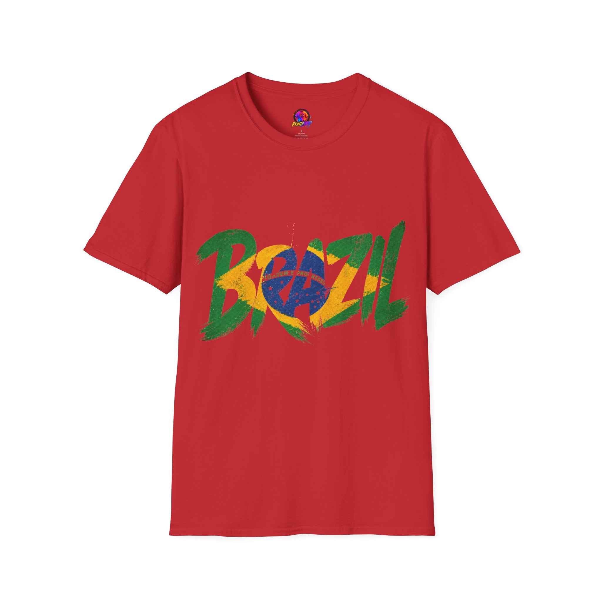Brazil Flag Graphic T-Shirt — Bold Brazil Script with National Flag Motif