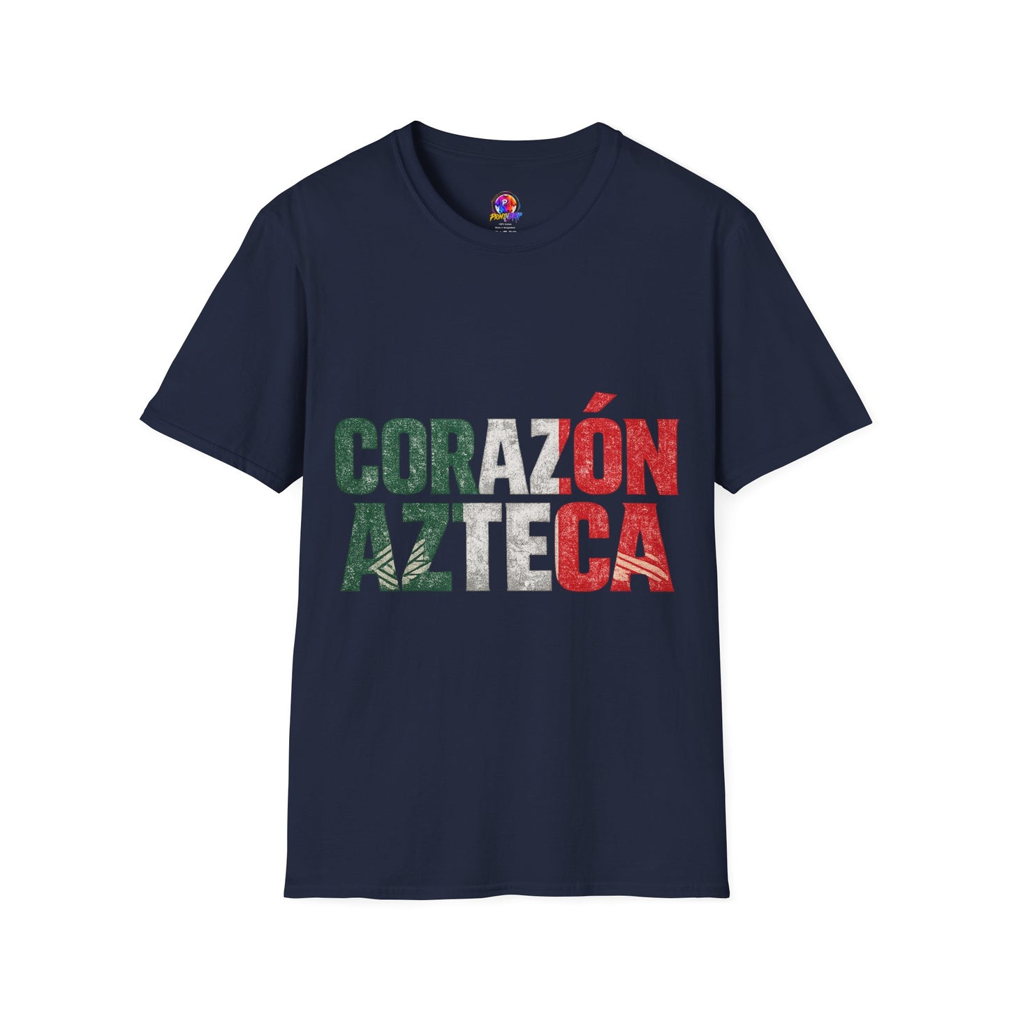 Mexico Corazón Azteca T-Shirt — Mexican Pride Flag Text Tee