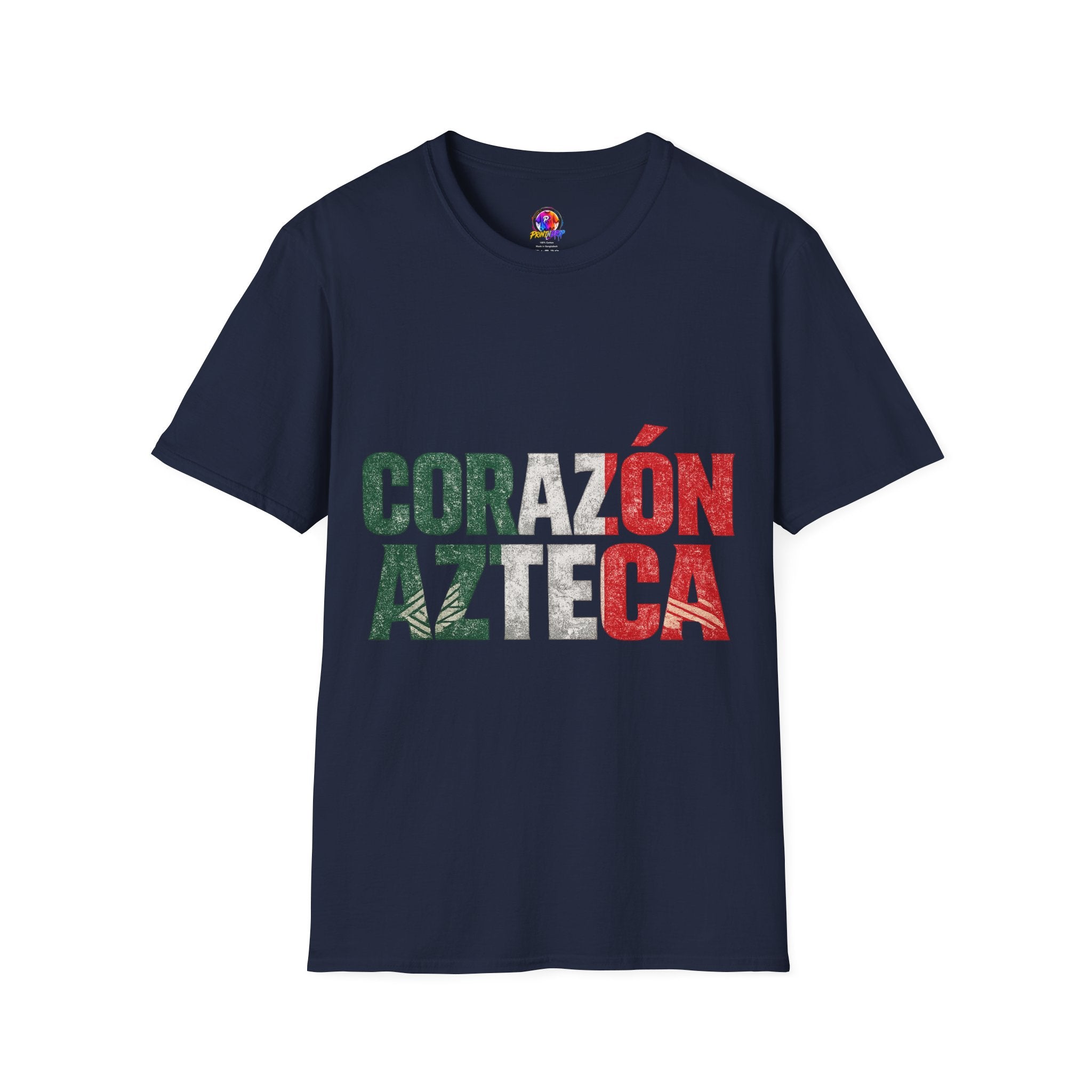 Mexico Corazón Azteca T-Shirt — Mexican Pride Flag Text Tee