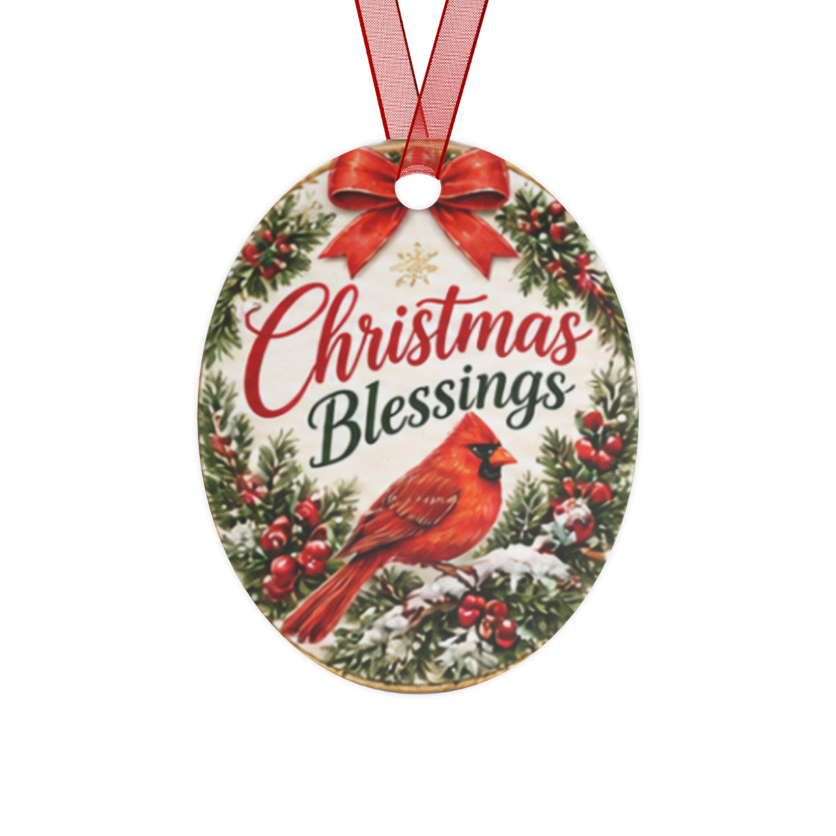 Christmas Blessings Metal Ornament — Cardinal Holiday Tree Decoration