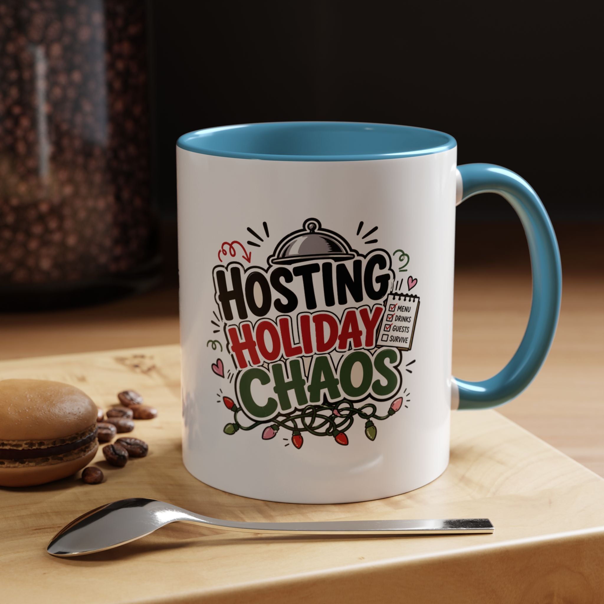 Modern Day Christmas Hosting Holiday Chaos Accent Coffee Mug — "Hosting Holiday Chaos" Funny Christmas Coffee Cup