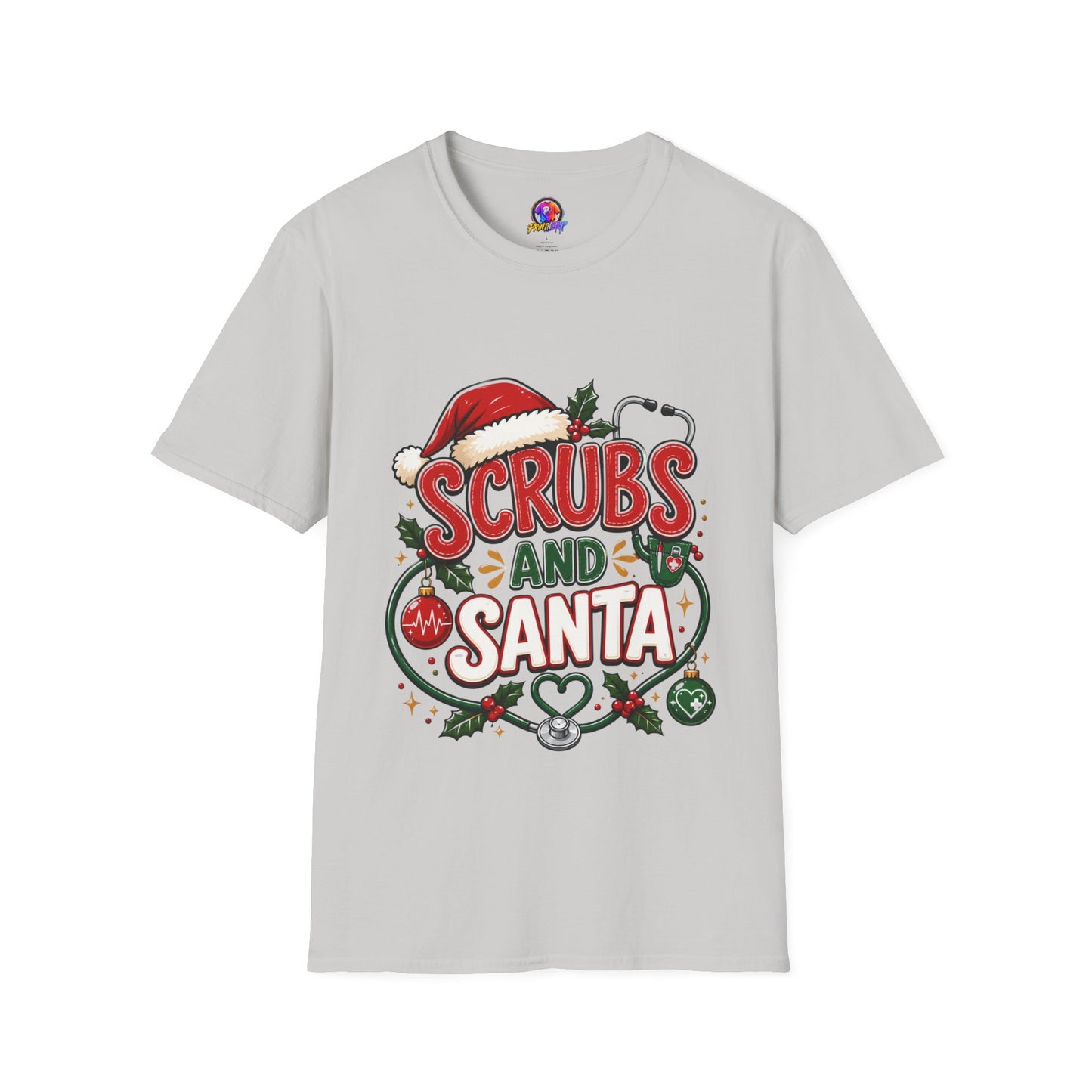 Scrubs and Santa Christmas Tee — Funny Nurse Holiday T-Shirt