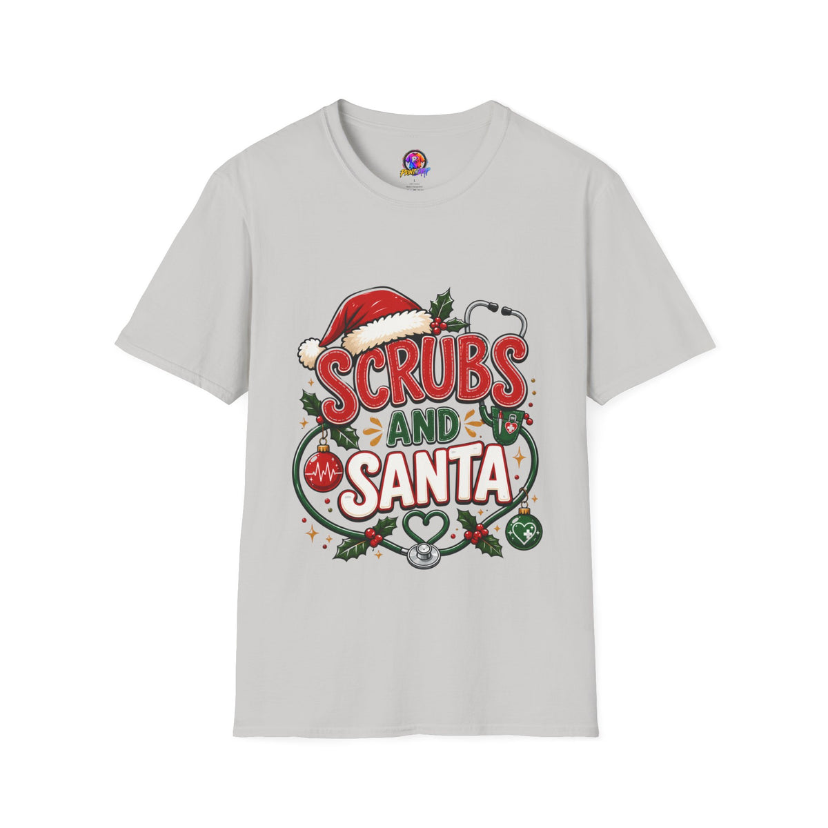 Scrubs and Santa Christmas Tee — Funny Nurse Holiday T-Shirt