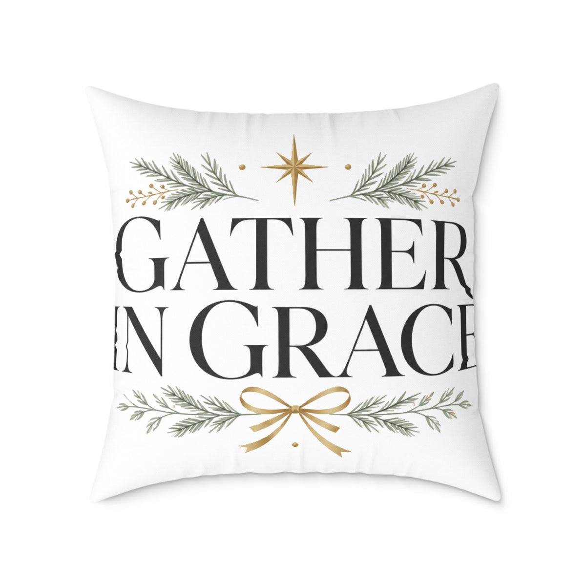 Christmas Gather in Grace Holiday Pillow - Square Poly Canvas Throw Pillow