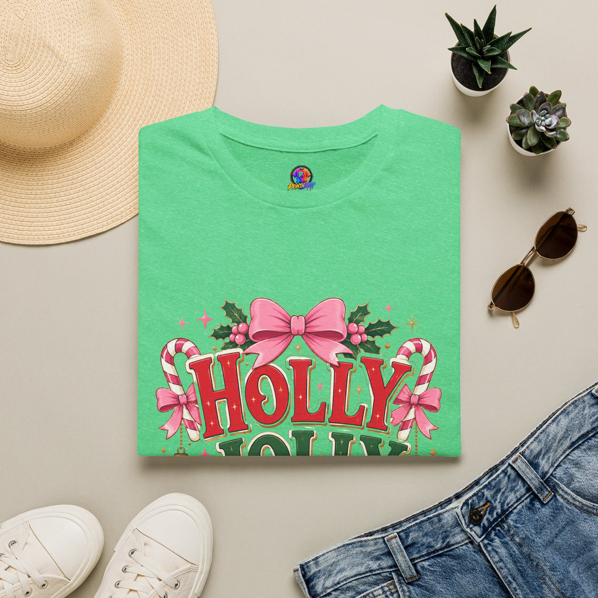Holly Jolly Girl T-Shirt — Pink Holiday Graphic Tee