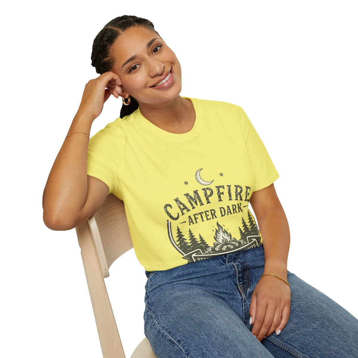 Campfire T-Shirt — "Campfire After Dark" Moonlit Camping Graphic
