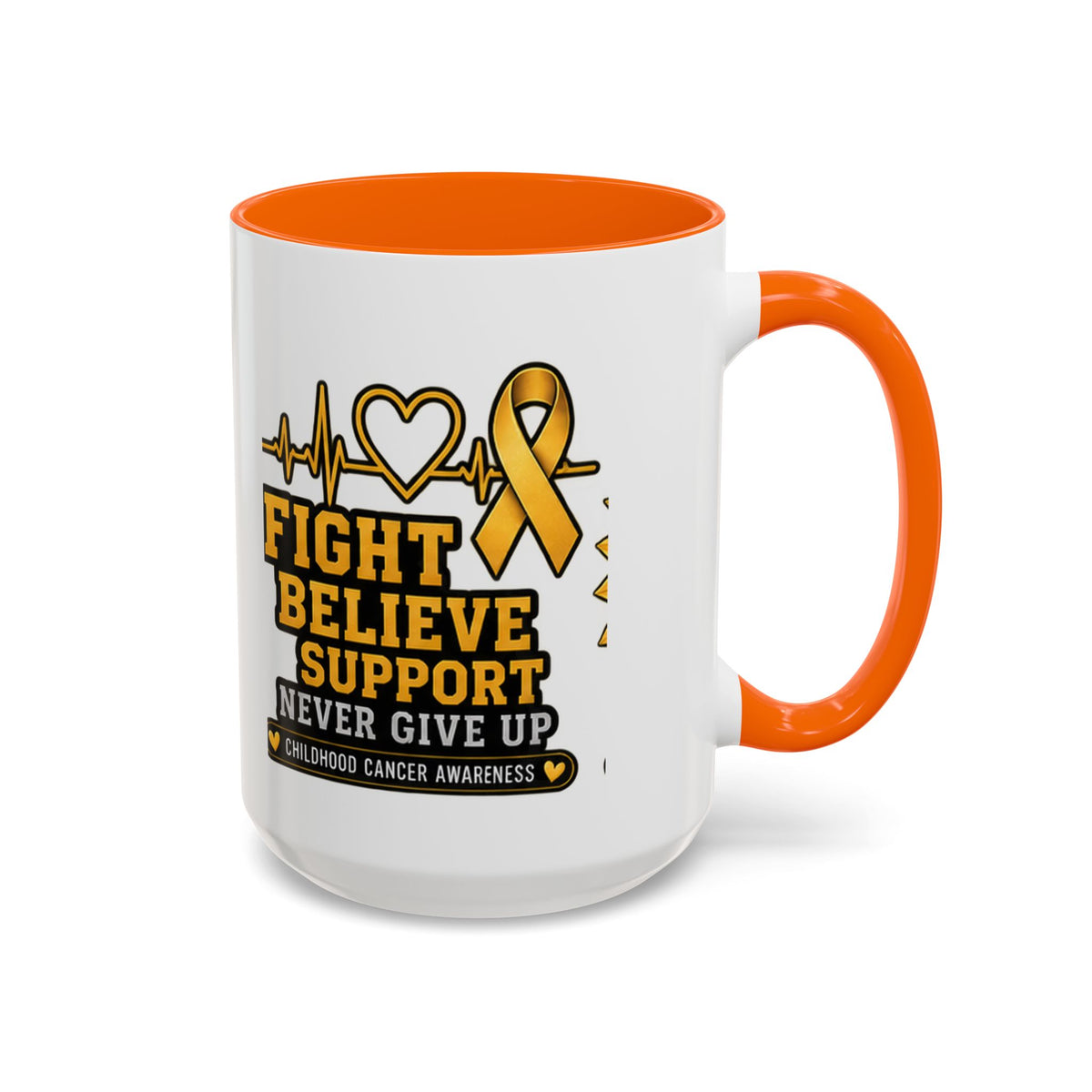 Childhood Cancer Awareness Accent Coffee Mug — "Fight Believe Support" 11/15oz