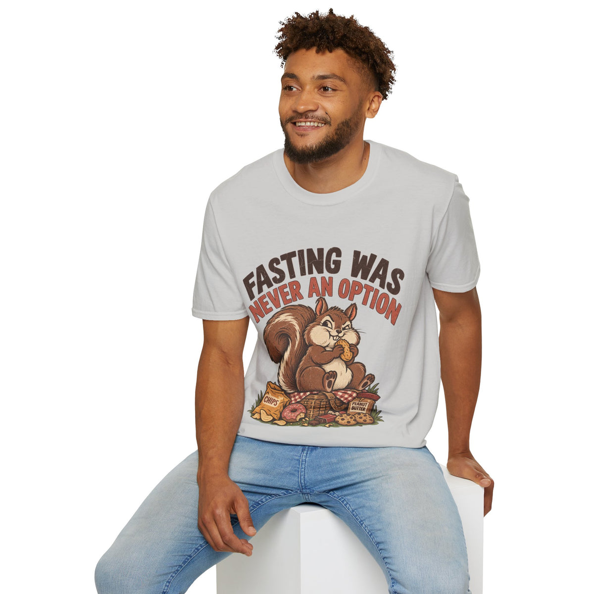 Fasting Was Never an Option T-Shirt — Funny Squirrel Eating Snacks Tee
