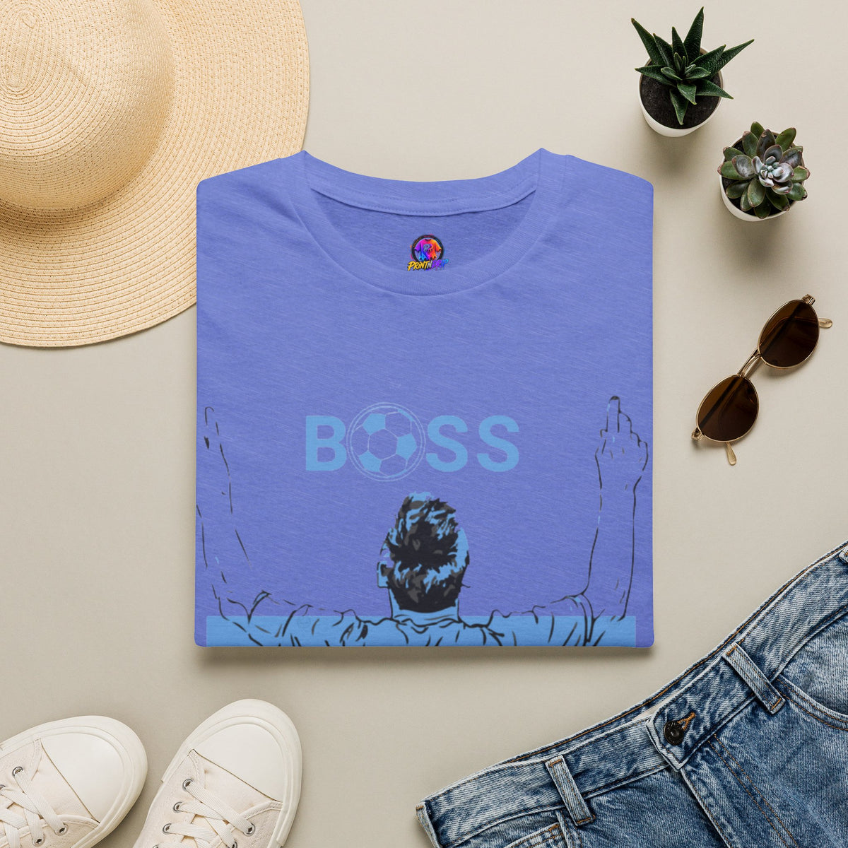 Soccer Boss T‑Shirt — 'BOSS' Striped Football Player Graphic Tee